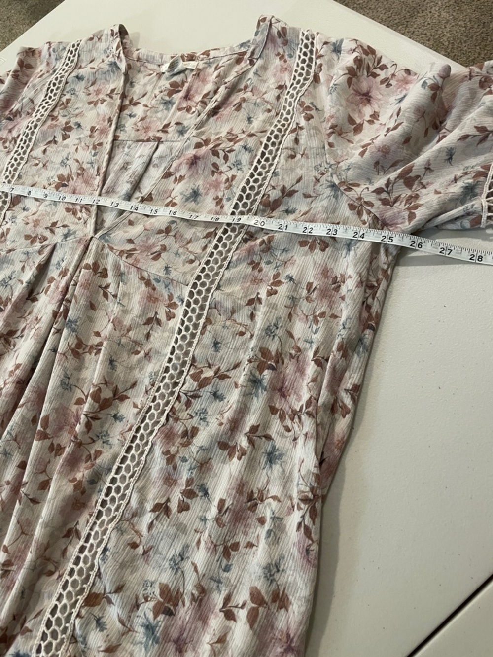 Boho Floral V-Neck Lace-Trim Blouse - Pink & Cream - Picture 12 of 15